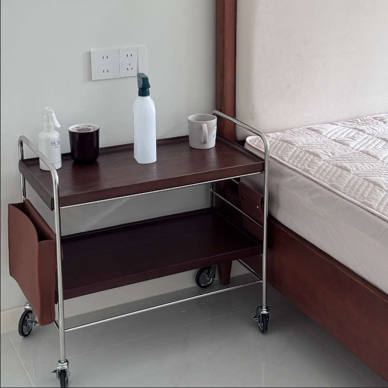 Solid Wood Sofa Side Table Removable Wheeled Cart Small Apartment Living Room Coffee Table Side Table Side Cabinet Corner Table Storage Rack