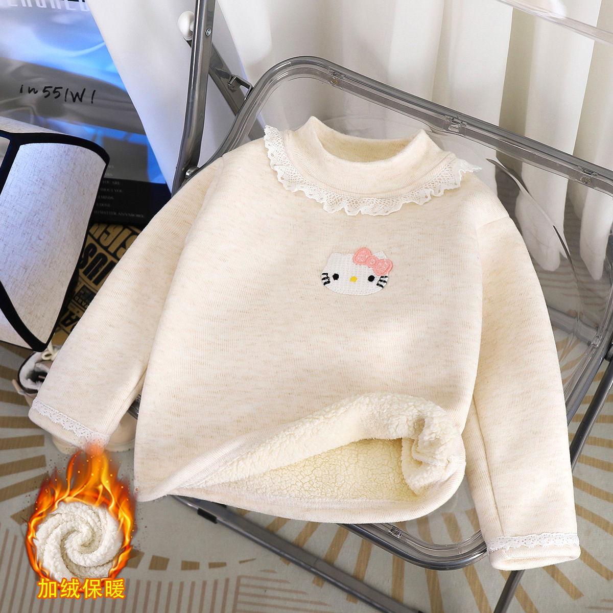 A generation of new boys and girls autumn and winter fleece-lined bottoming shirt western style baby girl high collar jacket warm long sleeve