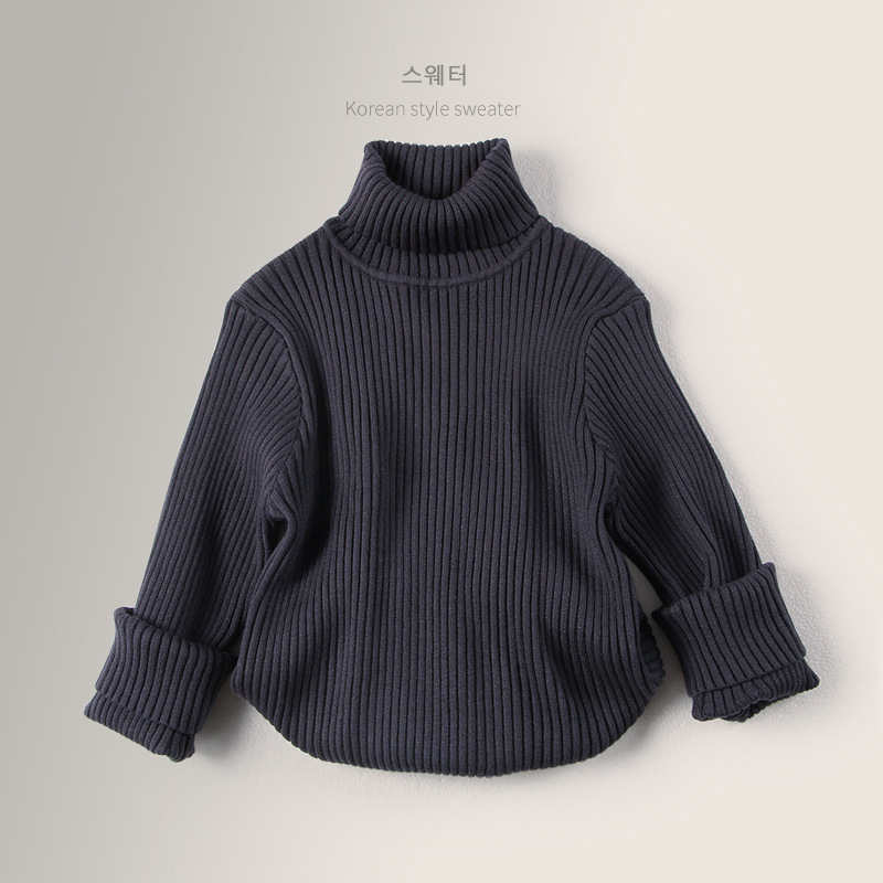 Spring 2024 Korean Mori Style High Collar Knitted Pullover for Boys and Girls Green Cotton Printed Winter South Korea Children's Wear