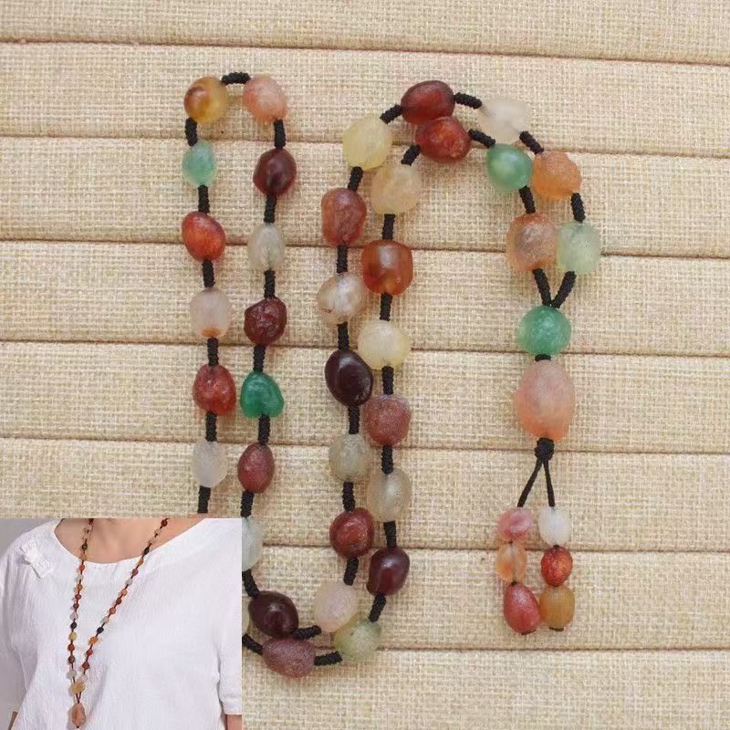 Natural Agate Raw Stone Wholesale Alxa Gobi Rainbow Necklace Accessories Sweater Chain Desert Scenery White Agate