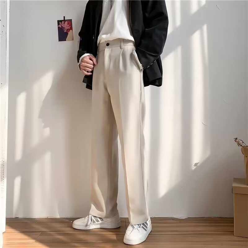 Spring and Summer simple straight casual pants draping mop suit pants men's loose Korean style drop-down suit pants wide leg casual pants