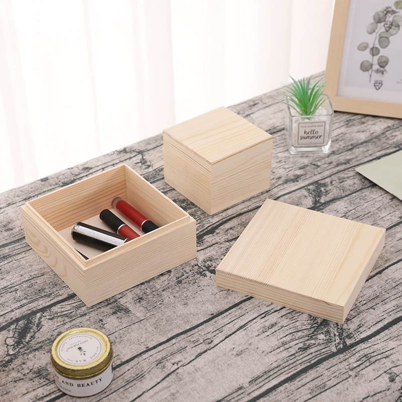 Simple Wooden Desktop Sundries Storage Box Heaven and Earth Cover Wooden Box Jewelry Collection Box with Lid Packaging Wooden Gift Box