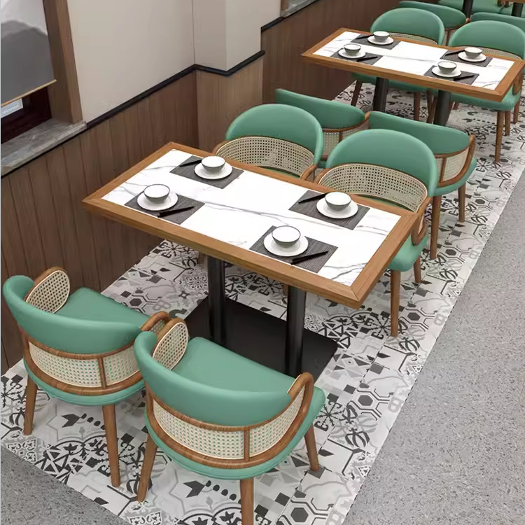Solid Wood High-end Chinese Restaurant Table and Chair Combination Southeast Asian Rattan Restaurant Furniture Tea House Hotel Card Seat Sofa