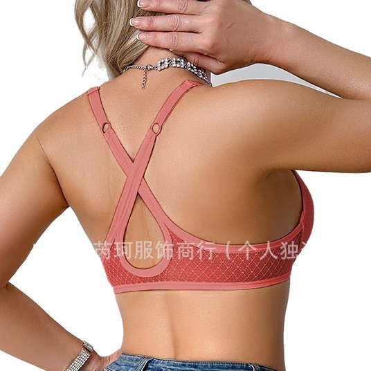 Cross-Border Plus-Size European and American Temu Bra with Underwire, Front Clasp, More Supportive, Cross-Back Design, Backless, Enhances Bust Appearance