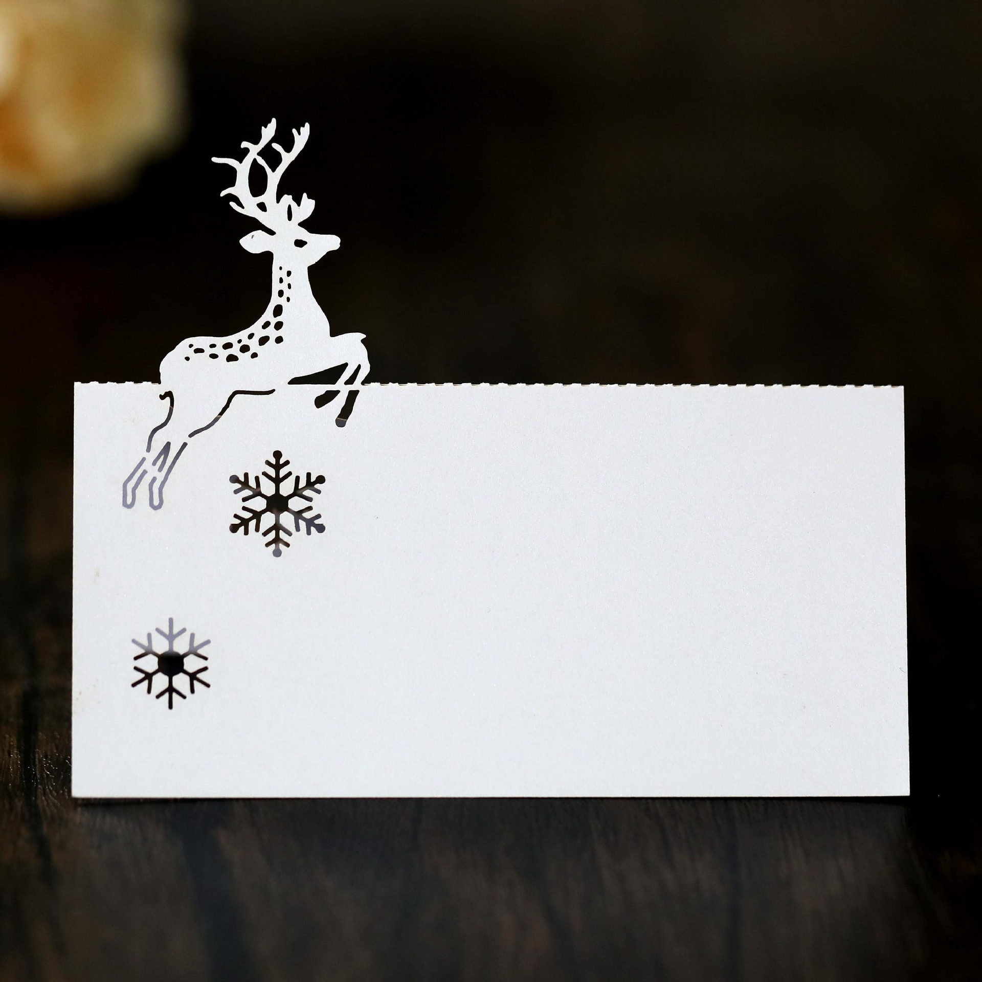 Amazon laser hollow-out beautiful deer Christmas white snowflake seat card holiday name table position card in stock