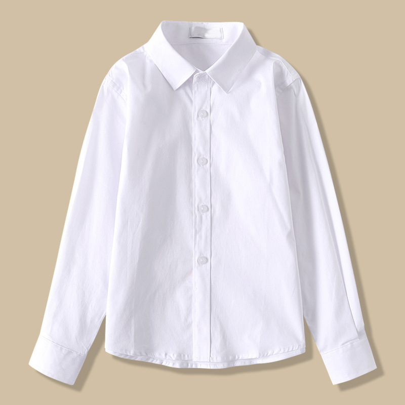 Spring and Autumn Boys' Ironing-free White Shirt Long-sleeved Cotton School Uniform for Primary School Students Children's Table Performance Clothes Girls' White Shirt