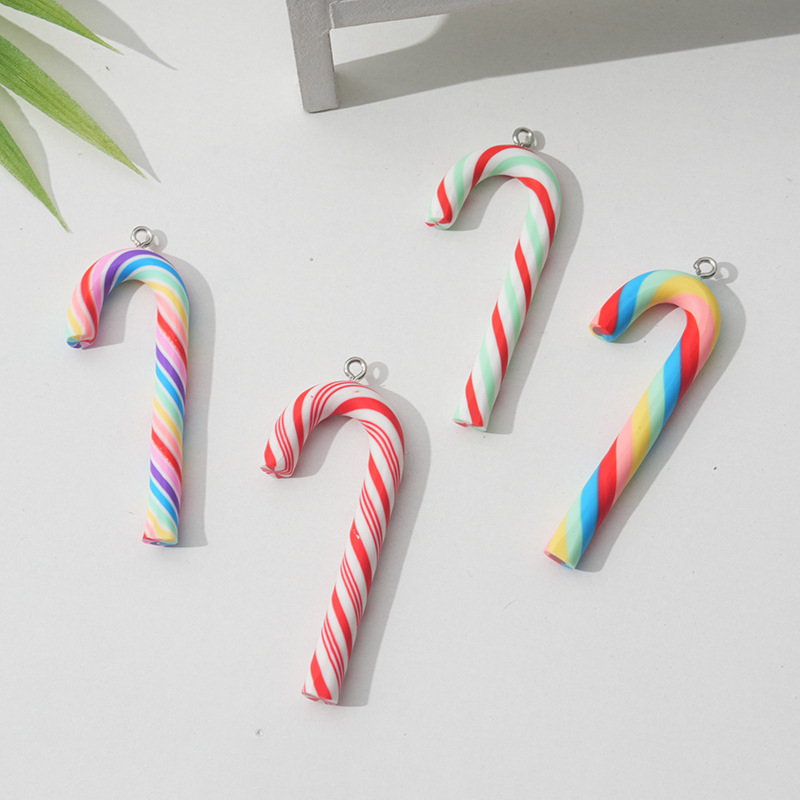 Large Christmas Cane Christmas Candy Soft Pottery Jewelry Accessories Cream Glue Material Earrings Pendant with Horn Nails