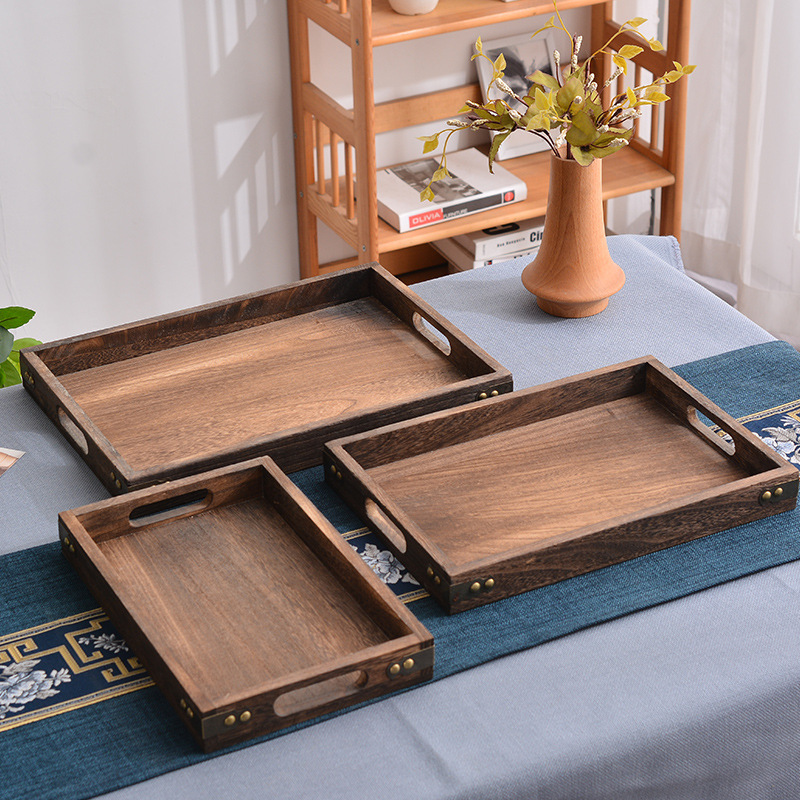 Solid Wood Tea Tray Home Tray Tea Set Now Simple Rectangular Tea Tray Dinner Tray Dried Fruit Dish Wooden Tray Customizable