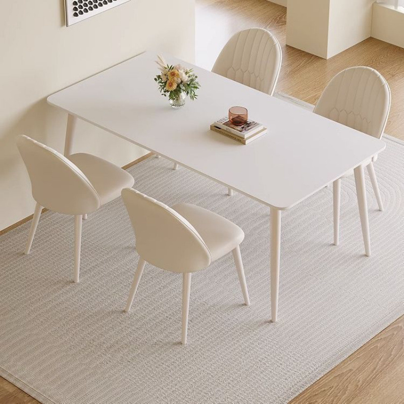 Cream Style Pure White Slate Dining Table and Chairs for Small Apartments Modern Simple Light Luxury Home Minimalist Rectangular Table Combination