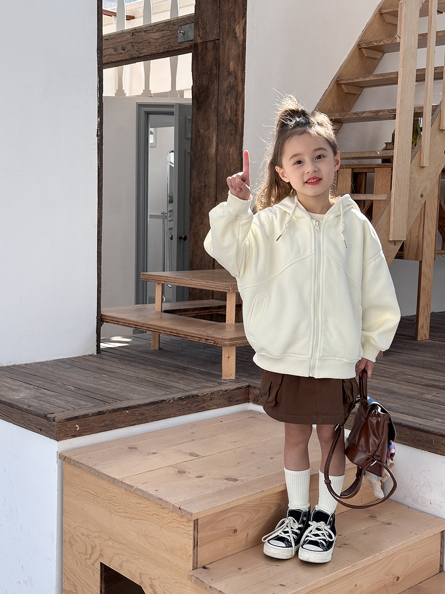 Aimo Beibei Kidsren's Hooded Sweatshirt Jacket Spring Kidsren's Clothing for Boys and Girls Pure Color Casual Zipper Top Trendy