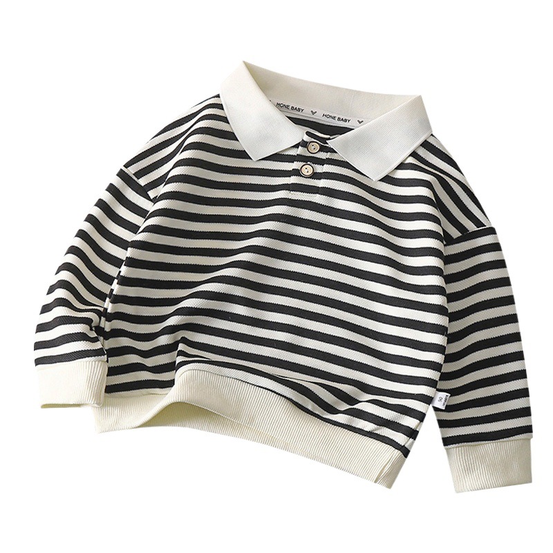 Children's Long-Sleeved Polo Shirts 2025 New Autum New Men's and Women's Tops Medium and Small Fashionable Lapel Stripesd Bottoming Shirts