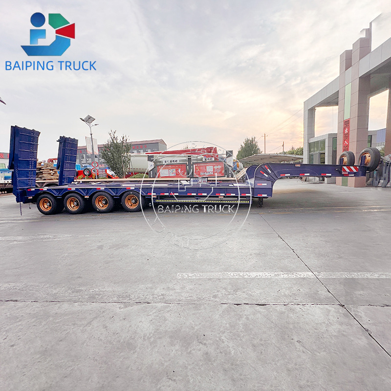 Export 4-Axis European Hook Machine Board Semi-Trailer, Gooseneck Low-Floor Trailer, Container Flatbed Transporter