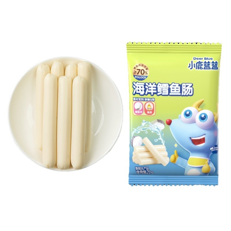 Official flag genuine goods deer blue and blue snacks add prebiotics cod sausage deep sea cod sausage children's snack brand
