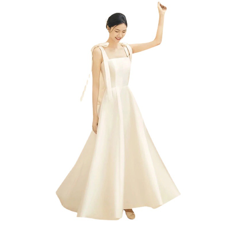 French-Style Light Wedding Dress for Brides, Simple 2025 New Satin Strap Wedding Gown, Mori-Style Engagement Dress