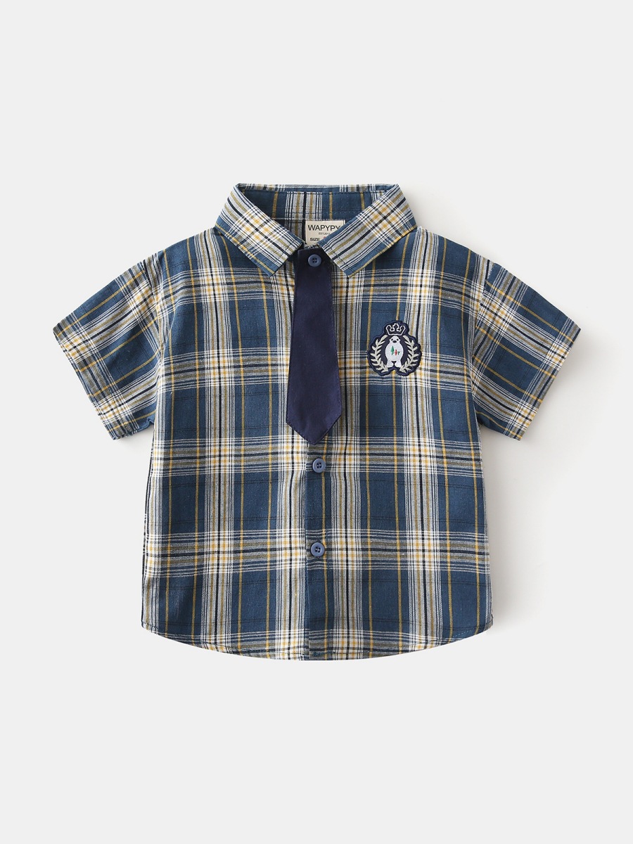2025 summer children's clothing wholesale boys short sleeve shirt children's plaid shirt baby white small shirt tide generation hair