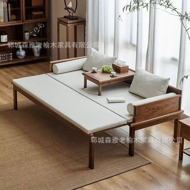 New Chinese-style Luohan Bed Push-pull Bed Home Stay Solid Wood Sofa Bed Old Elm Small Apartment Luohan Chair Solid Wood Beauty Bed