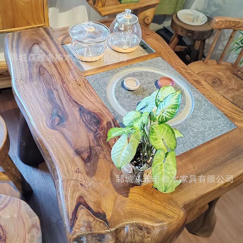Old Elm Balcony Small Tea Table Stump Shape Tea Table Kettle Integrated Embedded Household Coffee Table Homestay Tea Table