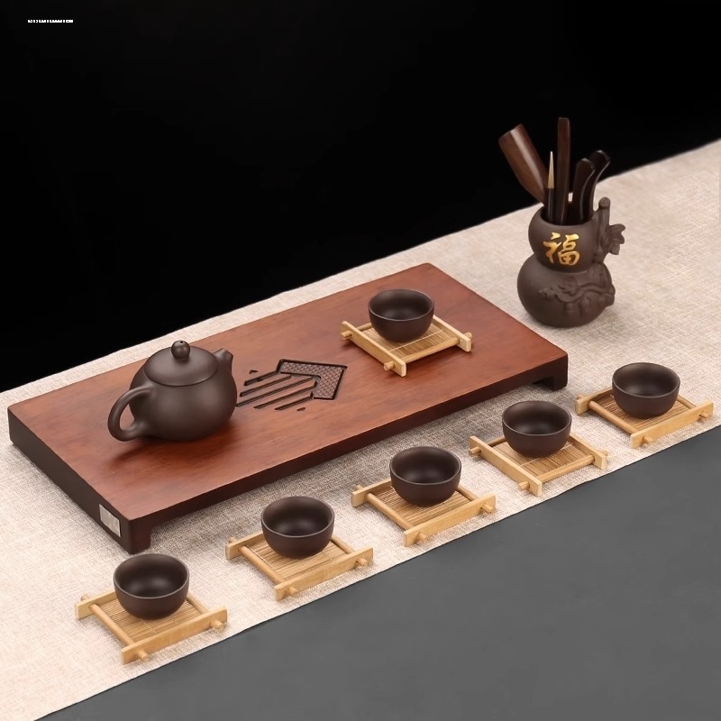 Tea Ceremony Accessories Bamboo Coaster Square Tic-Tac-Toe Tea Cup Holder Kung Fu Tea Set Bamboo Tea Tray Carbonized Tea Mat Insulation Pad