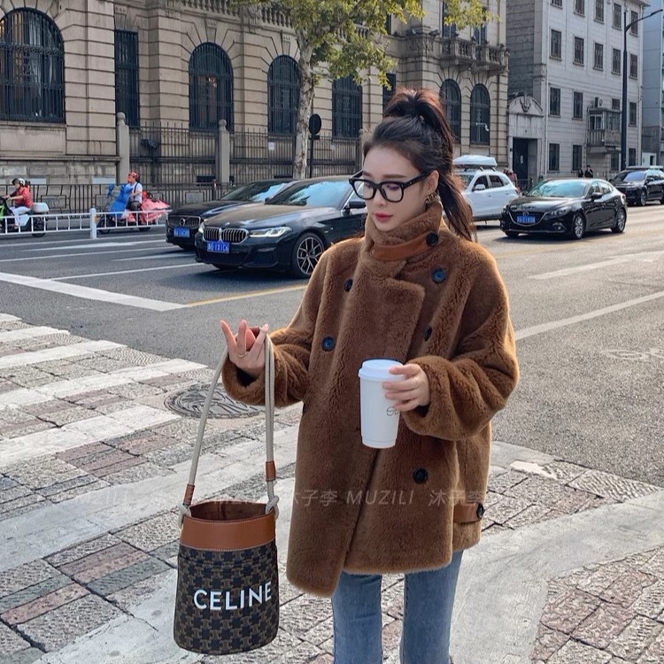 All-Wool Winter New Motorcycle Style Sheep Shear Outwear Women's Lamb Fur One-Piece Fur Outwear K-Style Autumn and Winter