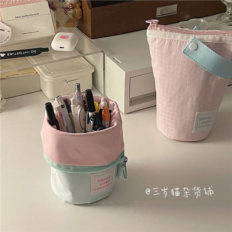 Three-Year-Old Cat Sea Salt Cheese Pencil Case Korean Style High-Looking Multi-Functional Vertical Flip Pen Holder Female Student Large-Capacity Stationery Box