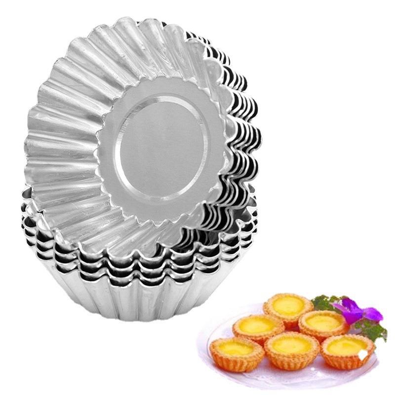 Cross-border aluminum alloy padded chrysanthemum lamp Portuguese egg tart base small cake pudding baking mold 10 wholesale