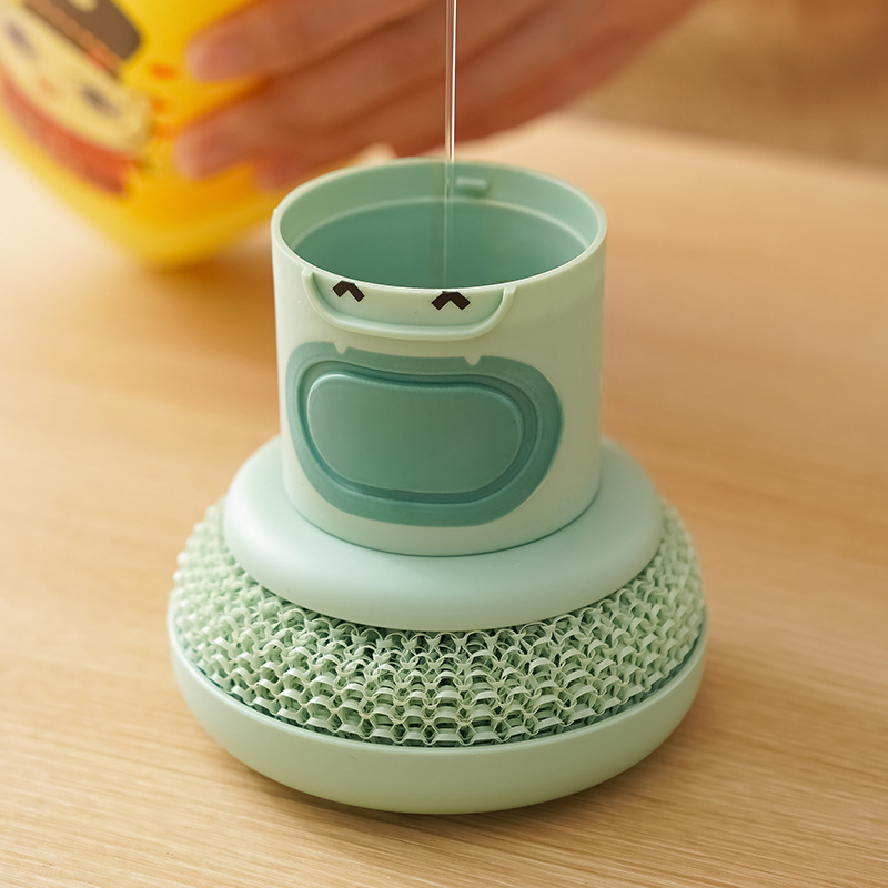 Pot Cleaning Tool Kitchen Cartoon Press-Type Brush Creative Automatic Liquid-Adding Little Monster Brush Nano Fiber Cleaning Ball