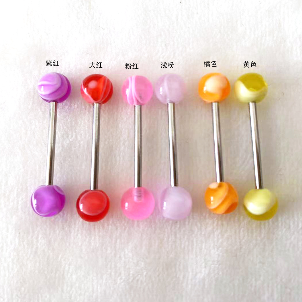 Cross-border hot-selling moire tongue nail replacement ball linen ball tongue ornaments personalized fashion human body piercing jewelry in stock wholesale