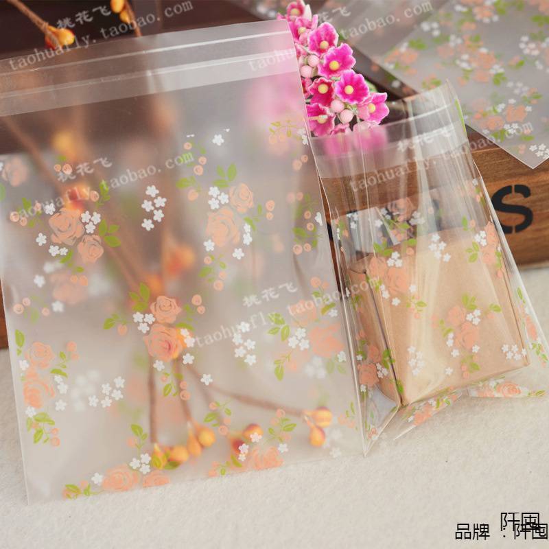 , Green Leaf Rose Self-Adhesive Bag Thickeneded Frosted Transparent Optional 7*7Cm/10*10Cm Small Gift Decoration Wholesale