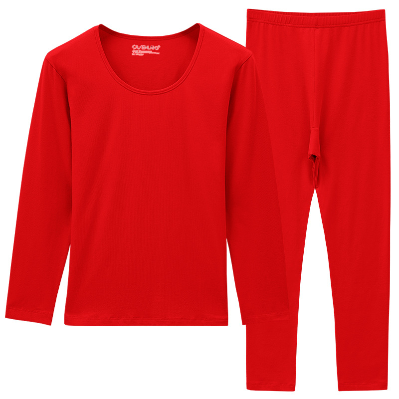 Red Autumn Clothes and Pants Women's Cotton Wedding Gift Box Men's Cotton Thermal Underwear suit for Autumn and Winter