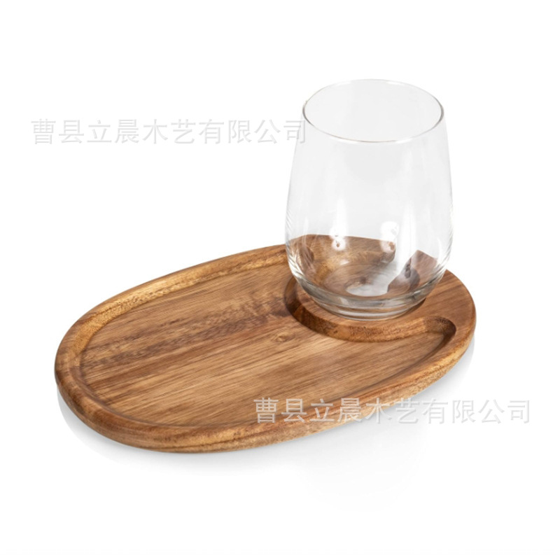 Acacia wood steak dish with wine glass holder solid wood appetizer wine glass holder all-in-one party party fruit plate