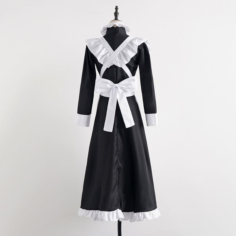 Classic Black and White Maid Cosplay British Style Pearl Thread Long Cafe Maid Costume Cosplay Costume