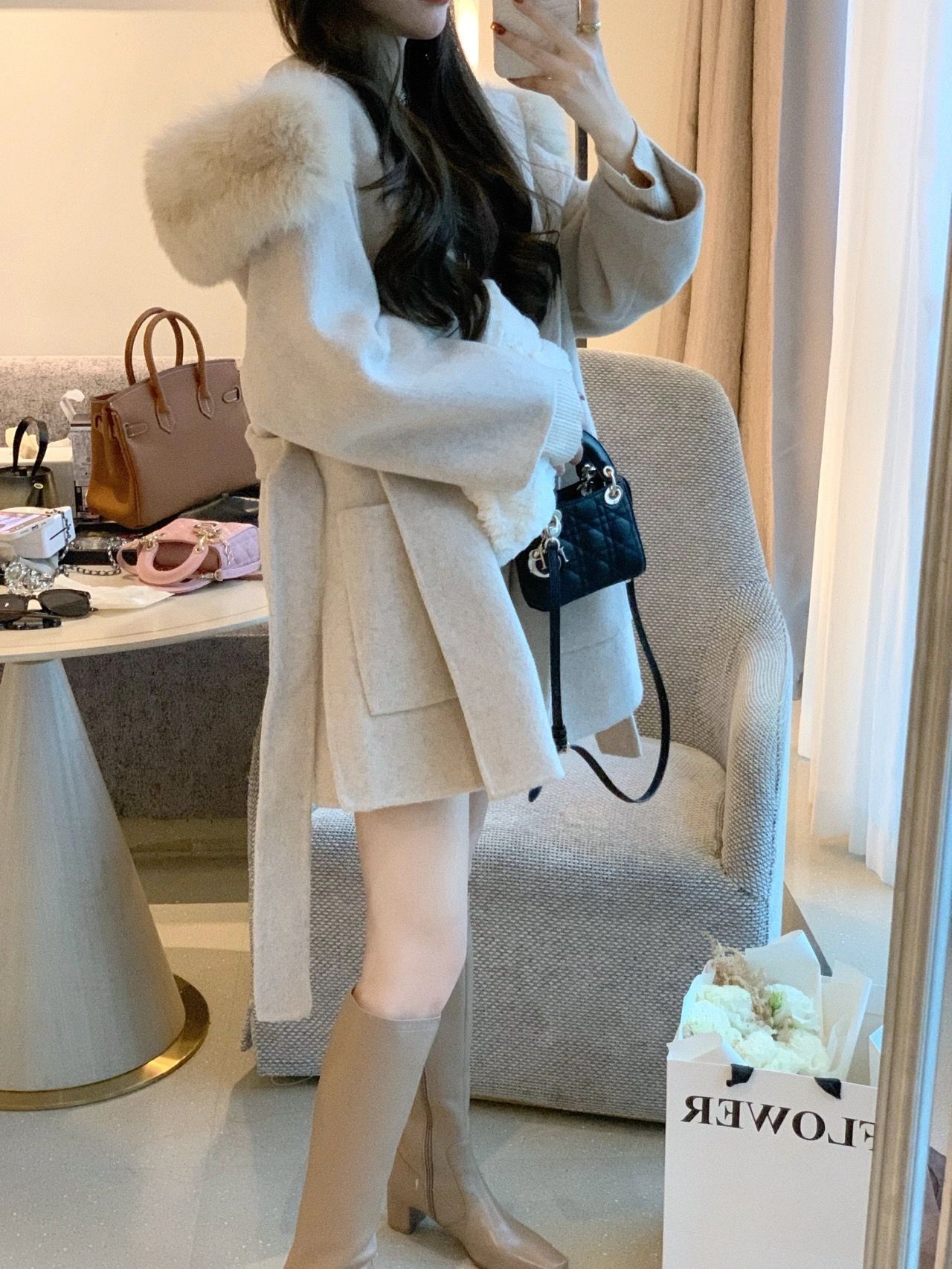 Woolen Coat Women's Spring 2024 New Arrival Korean Style Loose Hepburn Style Double-Sided Woolen Coat for Petite