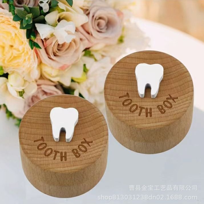 Ready Stock Kidsren's Tooth Memorial Box Collection Wooden Round Lanugo Deciduous Tooth Box Boys and Girls Beech Tooth Storage Box