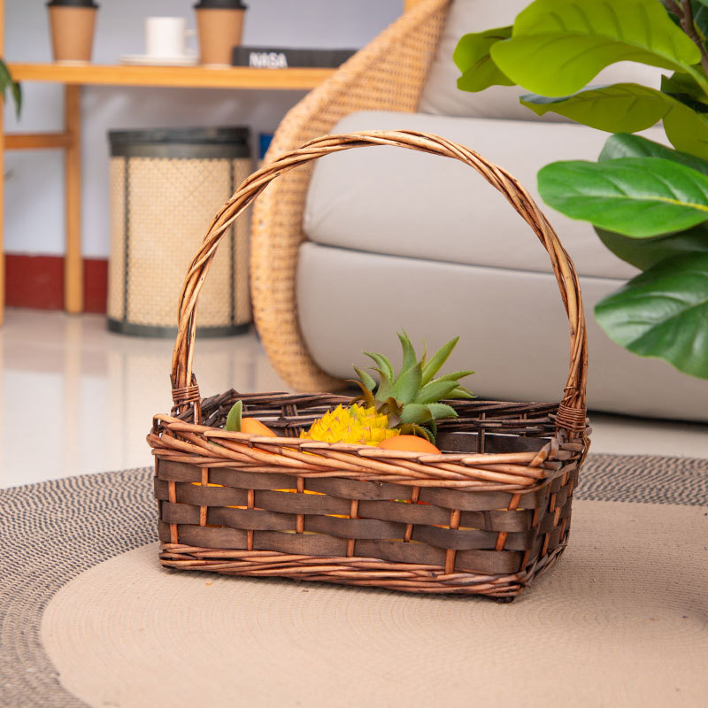 Customized Cross-Border Best-Selling Set of Three Brown Polished Rectangular Italian Baskets Nordic Style Wicker Handmade Hand-Held Baskets