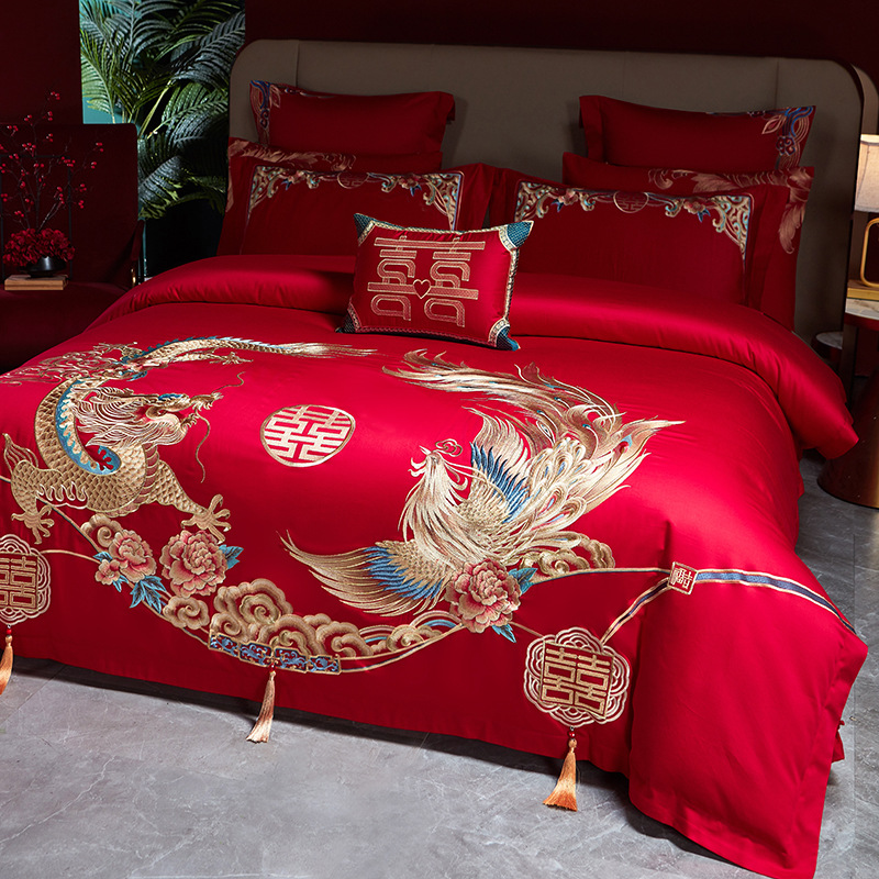 25 new cotton cotton long-staple cotton 100 new Chinese embroidery wedding four-piece multi-piece dowry bed