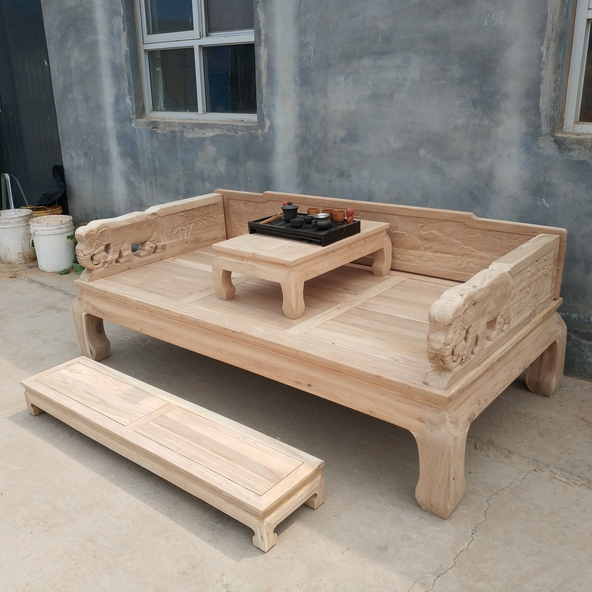 New Chinese Luohan Bed Solid Wood Zen Simple Antique Living Room Small Apartment Sofa White Stubble White Embryo Factory Wholesale