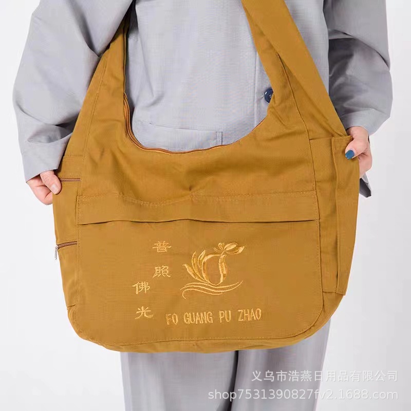 Men and Women's Lounder Meditation Shoulder Crescent Bag Monk Bag Crossbody Large Capacity Canvas Casual Backpack Buddha Bag Luohan Monk Bag
