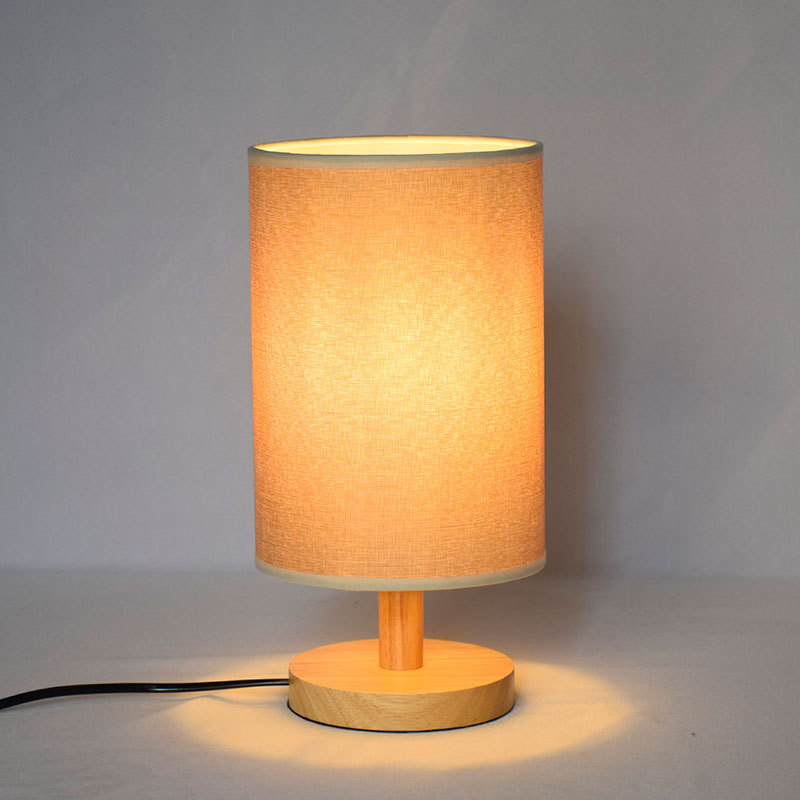 Nordic Southeast Asia Simple Solid Wood Fabric Cloth Cover Cloth Pastoral Table Lamp Bedside Lamp Nightlight Bedroom Small Table Lamp