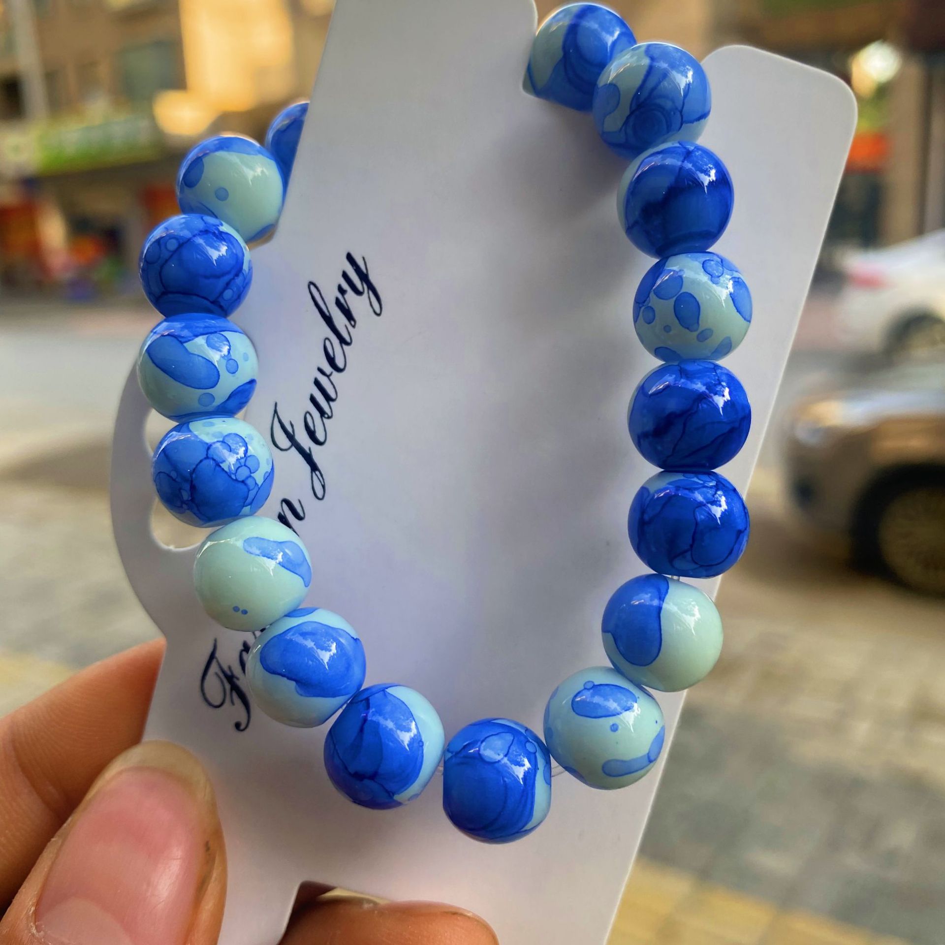 Xiaohongshu Blue and White Porcelain Color Matching Popular Jingdezhen Ceramic Bracelet Blue and White Porcelain Bracelet Blessing Gift Box Wholesale