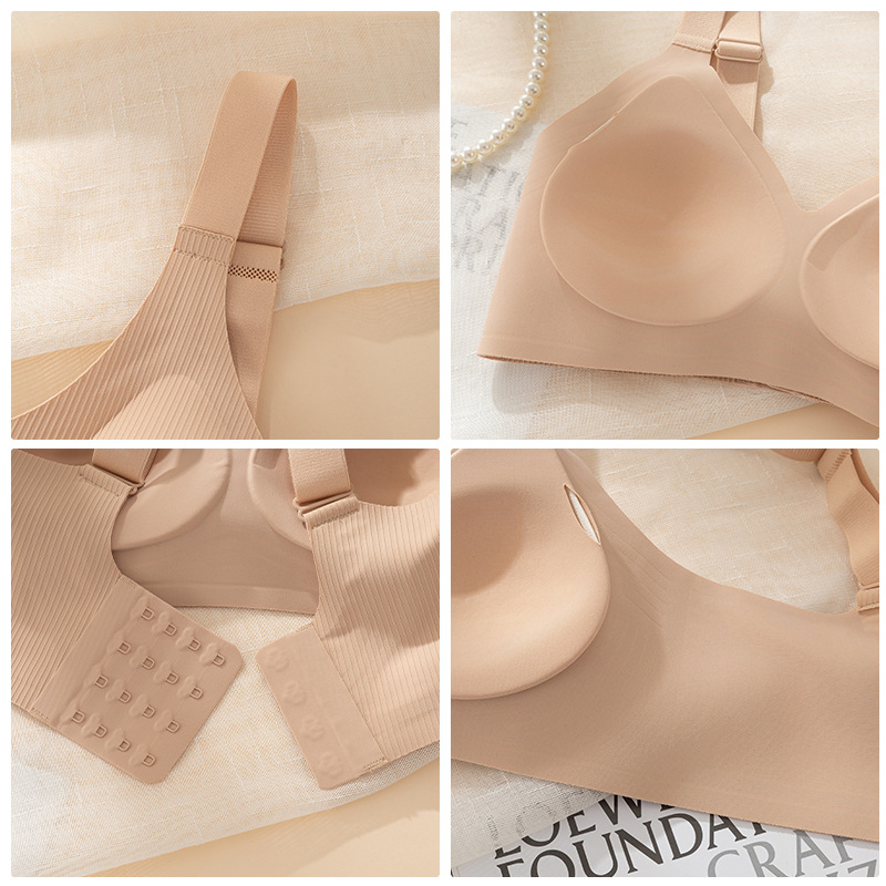 Seamless jelly soft support underwear women's small chest push up wireless anti-sagging fixed cup bra big chest small