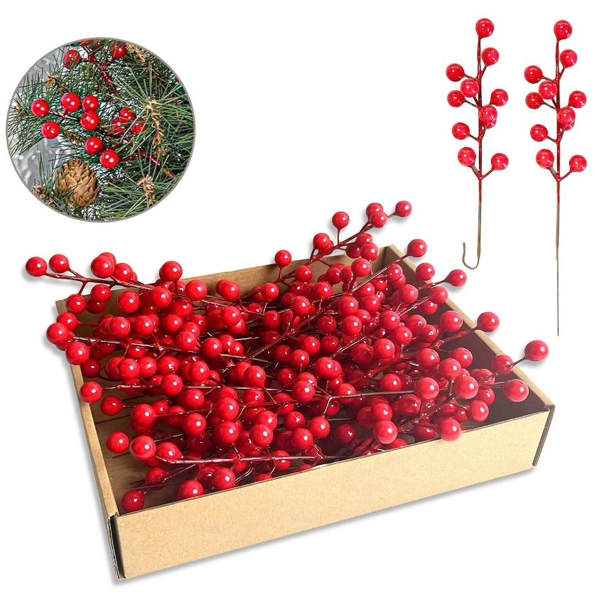 Simulation Red Fruit Fork Acacia Bean Fortune Fruit Simulation Holly Fruit Fortune Fruit Home Decoration Christmas Red Fruit