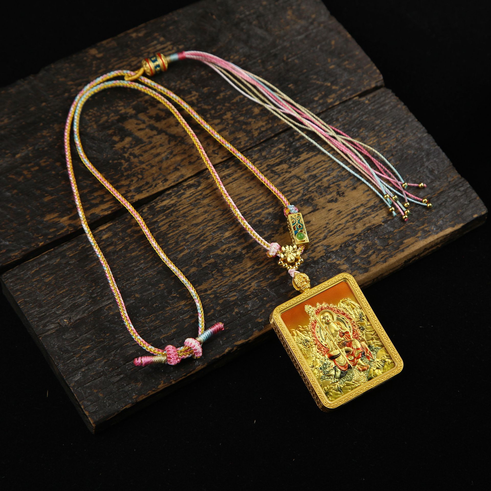 Ksitigarbha Bodhisattva Thangka Listening Double-sided Hand-woven Necklace Buddha Brand Chinese-style Xizang-style Crafts Decorations