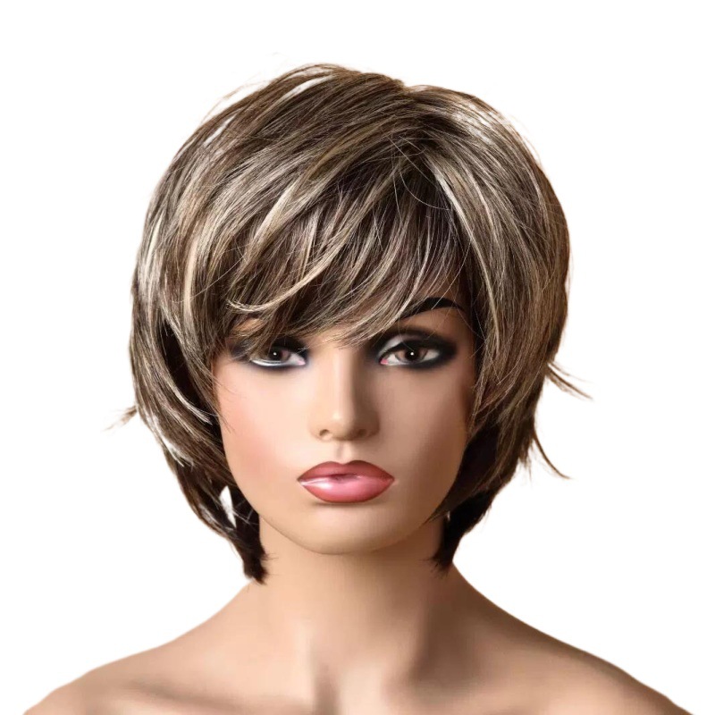 Foreign trade best-selling fashion ladies wig factory direct mixed color straight hair air bangs short hair a generation of hair