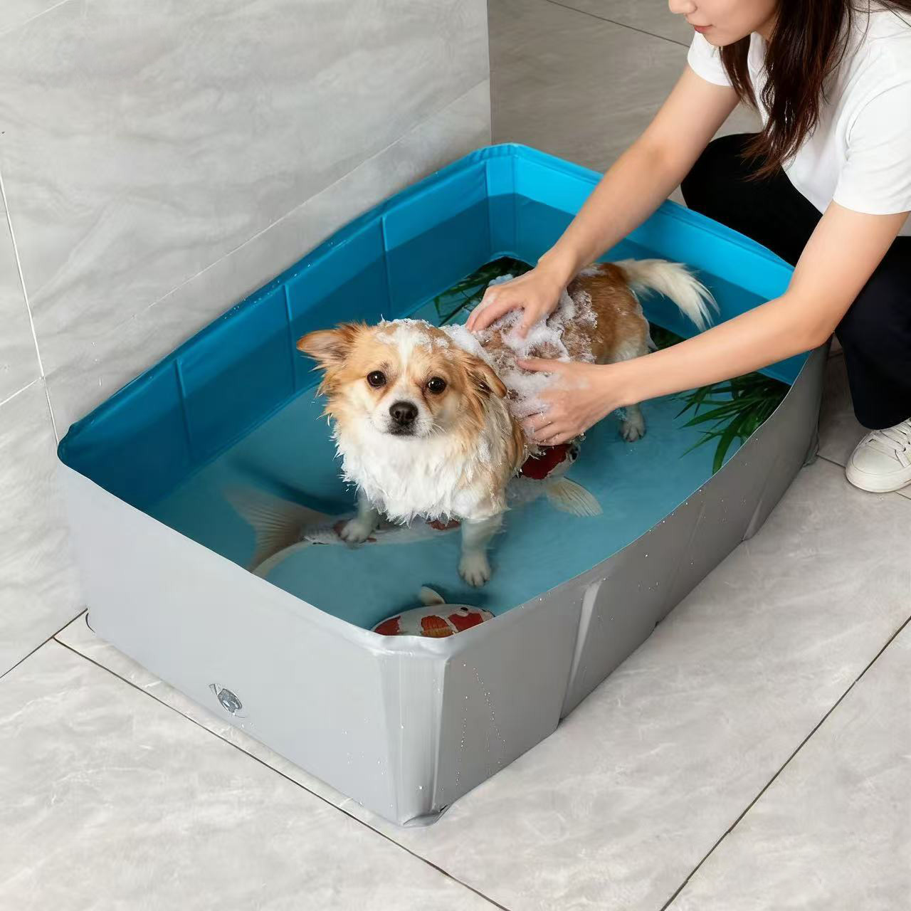 Складная ванна для собак с дренажом, ПВХ ванна для купания