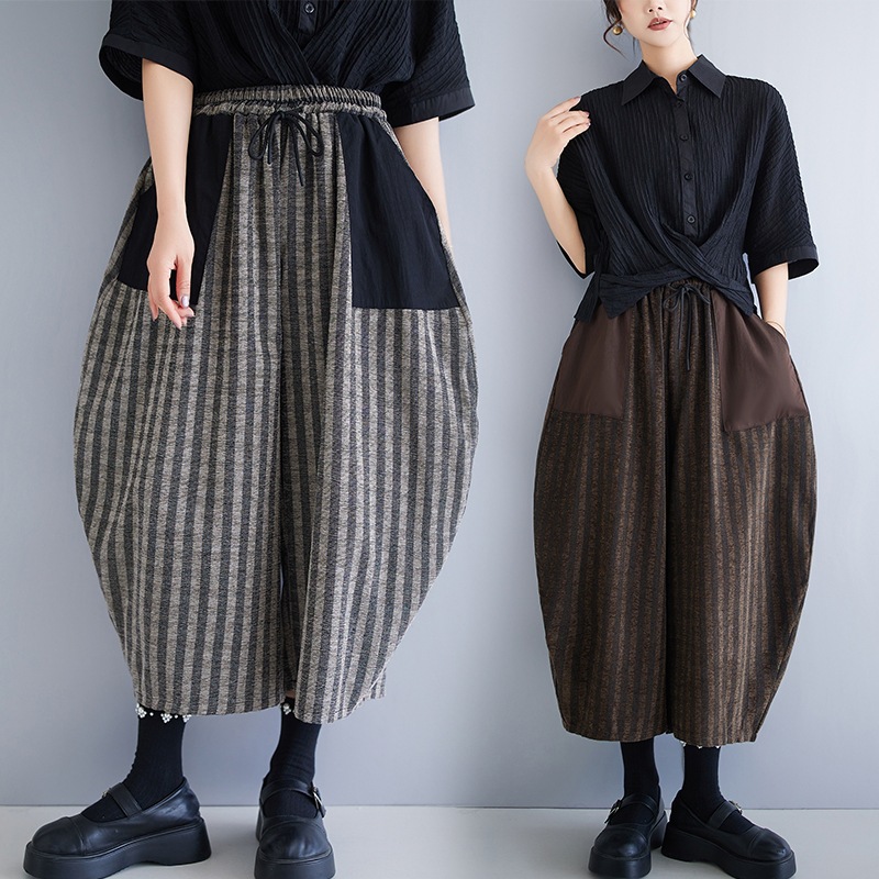 in stock new nine points retro Chinese corduroy striped niche art vase pants cotton pants