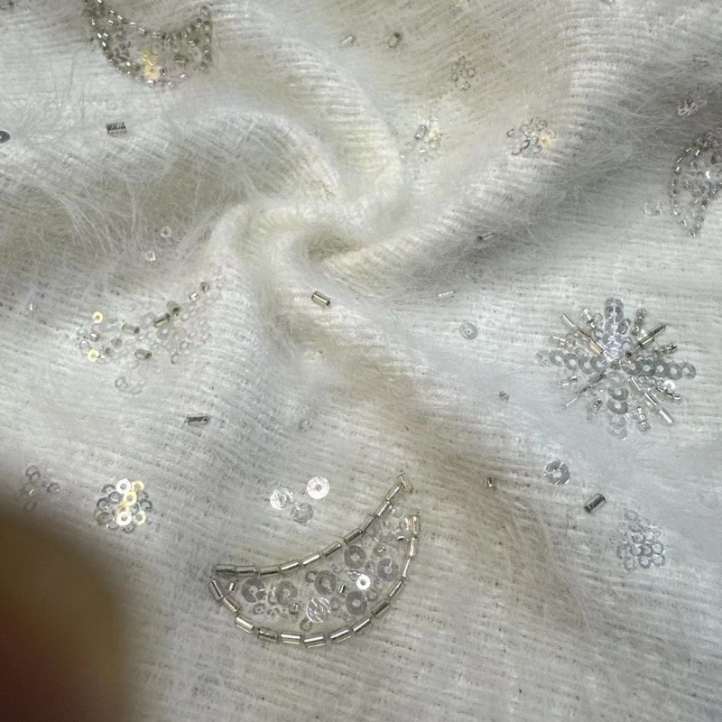 Internet Celebrity Tweed Fabric Woolen Coarse Fabric Gold Silk Bead Embroidery Jacket Autumn and Winter Dress Fabric