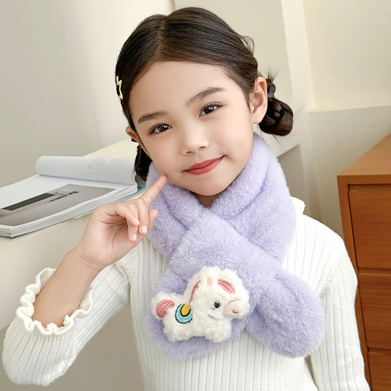 2025 Autumn and Winter Children's Scarf Parent-Child Plush Thickened Imitation Rabbit Fur Baby Neck Warmer Cartoon Korean Style Warm Scarf