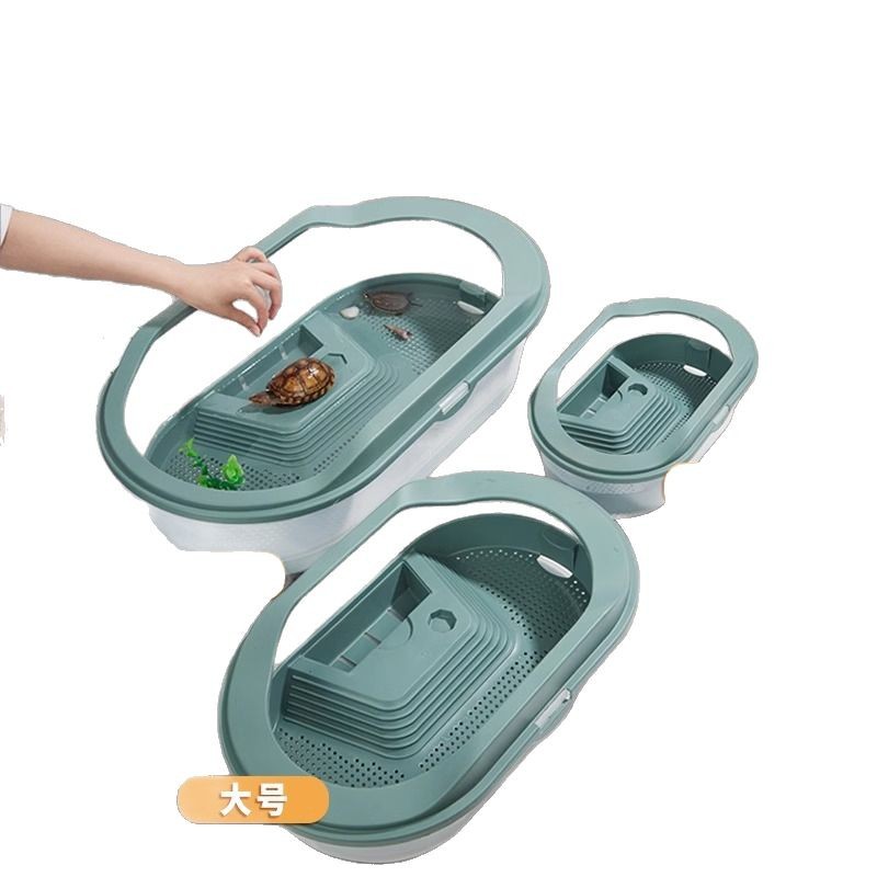 Turtle Tank Ecological Breeding Special Lazy Artificial Landscaping Household Amphibious Turtle Tank Turtle Basin with Sun Terrace Climbing Platform