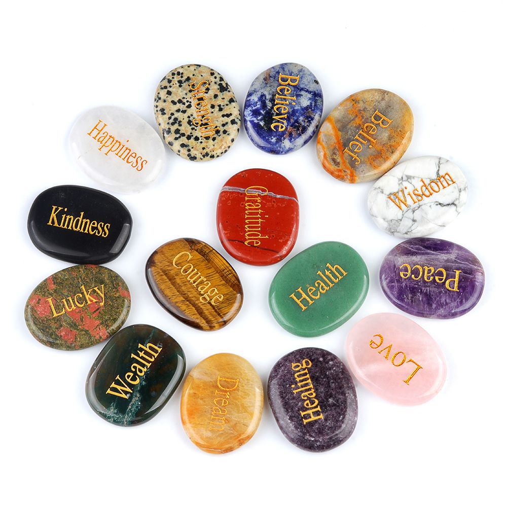 Inspirational Stones Strength Stone Natural Crystal Agate Engraved Palm Stone Mixed Color Cross-Border Supply