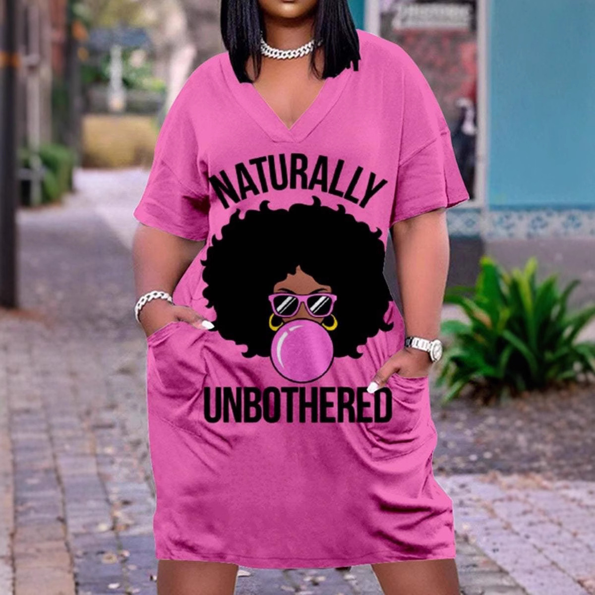 029 New 3D Printed NFL Fashion Women's Dress Loose European and American Women's V-neck Mid-sleeve Internet Celebrity Large Size Dress